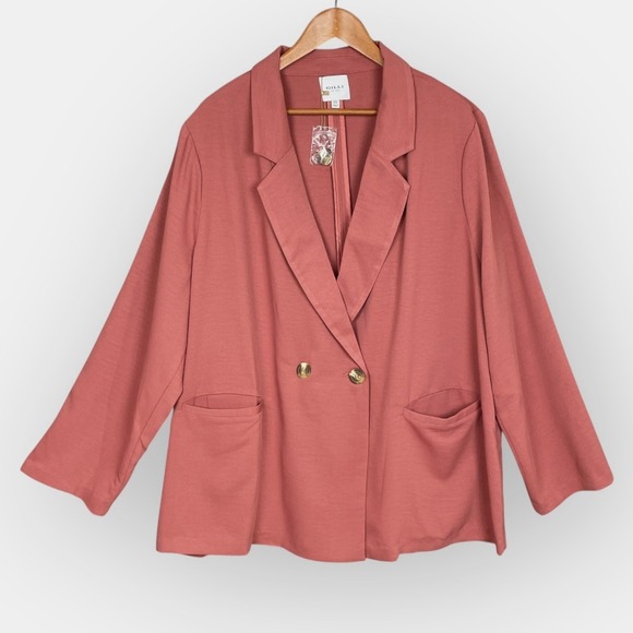 Gilli Jackets & Blazers - Gilli Womens Dusty‎ Rose Double Breasted Blazer 2X Career Oversized Minimalist